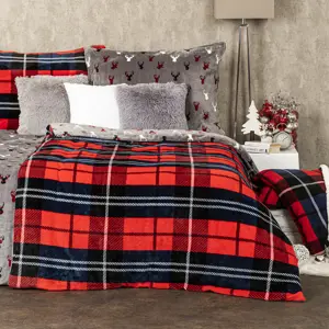 4Home Povlečení mikroflanel Kostka červená, 140 x 220 cm, 70 x 90 cm