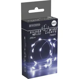 Světelný drát Silver, 2m, 40 LED, studená bílá, časovač, na baterie