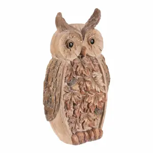 Podzimní dekorace Sova s osvětlením, 21 x 12 x 37 cm, magnesium, imitace dřeva