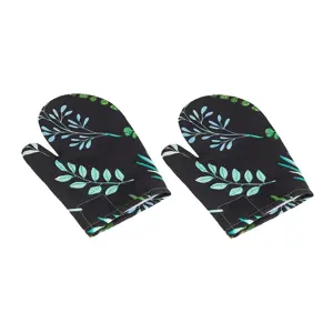 Bellatex Kuchyňská chňapka Lístky černá, 28 x 18 cm, 2 ks