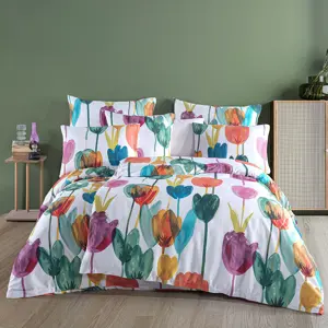 BedTex Saténové povlečení Tulipi, 140 x 200 cm, 70 x 90 cm, 140 x 200 cm, 70 x 90 cm
