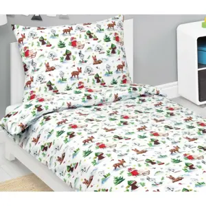 Bellatex Vánoční bavlněné povlečení Zvířátka v lese, 140 x 200 cm, 70 x 90 cm
