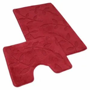 Kvalitex Sada koupelnových předložek Listy vínová, 60 x 100 cm, 60 x 50 cm