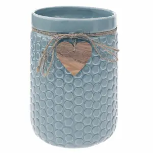 Keramická váza Wood heart světle modrá, 14 x 20 cm