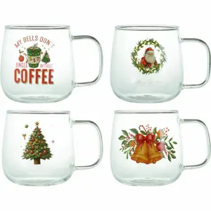 Sada 4 vánočních skleněných hrnků s potiskem 400 ml