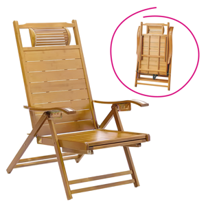 Zahradní polohovací křeslo, přírodní, bambus, VARDON