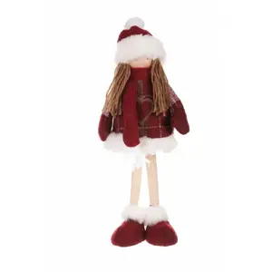 Vánoční dekorace látková holčička Kabátek, v. 35 cm, červená