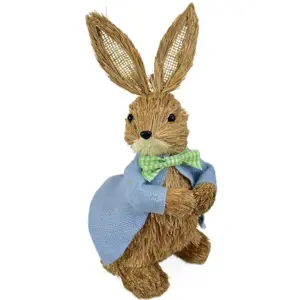 Velikonoční slaměný Zajíček v modrém kabátku přírodní, 39 cm