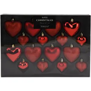 Sada vánočních ozdob Heart červená, 16 ks