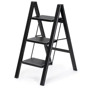4Home Skládací ocelové schůdky Steel, 3 stupně, černá