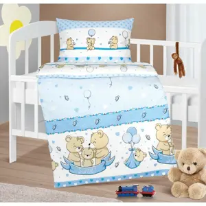 Bellatex Dětské bavlněné povlečení do postýlky Agáta Medvěd modrá, 90 x 135 cm, 45 x 60 cm