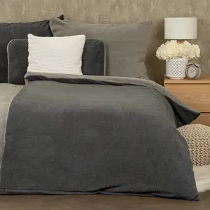 4Home Beránkové povlečení Teddy šedá, 140 x 200 cm, 70 x 90 cm