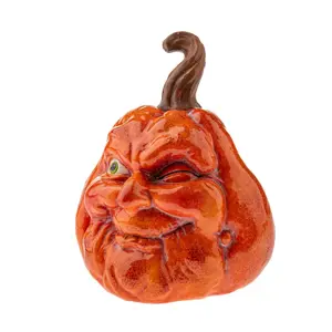 Podzimní dekorace Dýně s tváří, 13 x 16 cm, oranžová, keramika