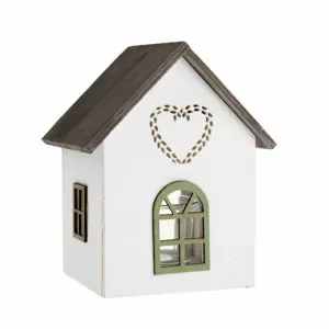 Dřevěný svícen se sklem Domek se srdíčkem, 15 cm, zelená