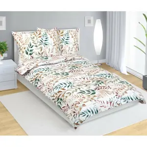 Bellatex Bavlněné povlečení Větvička béžová, 140 x 200 cm, 70 x 90 cm, 140 x 200 cm, 70 x 90 cm