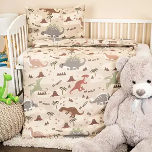 4Home Dětské bavlněné povlečení do postýlky Dino world, 100 x 135 cm, 40 x 60 cm