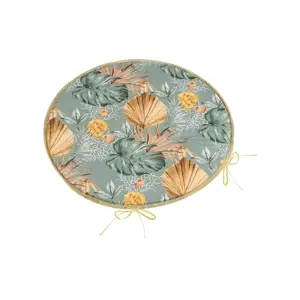 Bellatex Sedák Adéla kulatý hladký Monstera růže žlutá, 40 x 40 cm