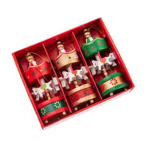 Dřevěné vánoční ozdoby Kolotoč s koníky  8 cm , SADA 3 KS