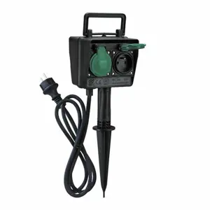 Solight PG03 Zahradní sloupek IP44, 2 zásuvky + časový spínač, gumový kabel 1,5 m