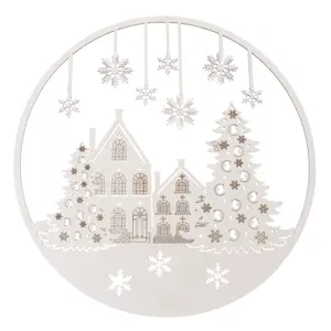 Dřevěná vánoční dekorace na stěnu Vločky, 37 cm