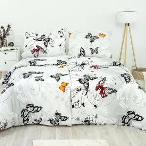 Stanex Krepové povlečení Motýl bílá, 140 x 220 cm, 70 x 90 cm