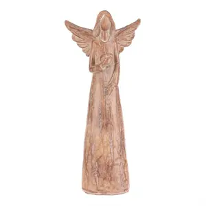 Polyresinový Anděl se srdcem 24 cm, imitace dřeva