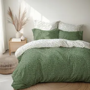 Stanex Krepové povlečení Zelené lístky, 140 x 220 cm, 70 x 90 cm