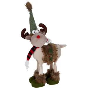 Vánoční dekorace Sobík s červeno-černou šálou, 23 x15 x 37cm