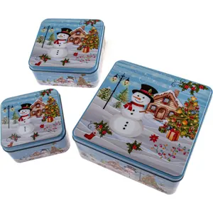 Sada 3 hranatých plechových dóz Sněhulák