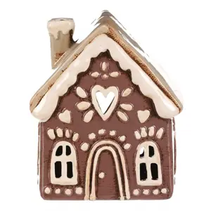 Vánoční dekorace perníkový domeček Srdce na čajovou svíčku, keramika, fialová