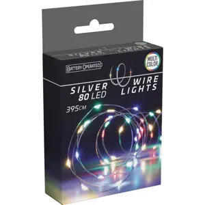 Světelný drát Silver, 4m, 80 LED, barevná, na baterie