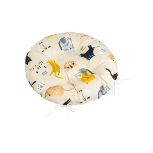 Bellatex Sedák Adéla prošívaný kulatý Kočka žlutá, 40 x 40 cm