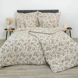 Kvalitex Krepové povlečení Kvítí béžová, 220 x 200 cm, 2 ks 70 x 90 cm