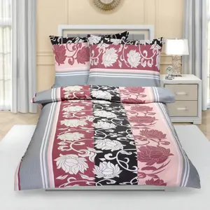 Bellatex Krepové povlečení Pivoňka šedorůžová, 140 x 200 cm, 70 x 90 cm, 140 x 200 cm, 70 x 90 cm