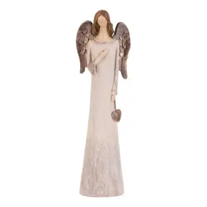 Polyresinový Anděl se srdcem 20 cm, béžovo-měděná